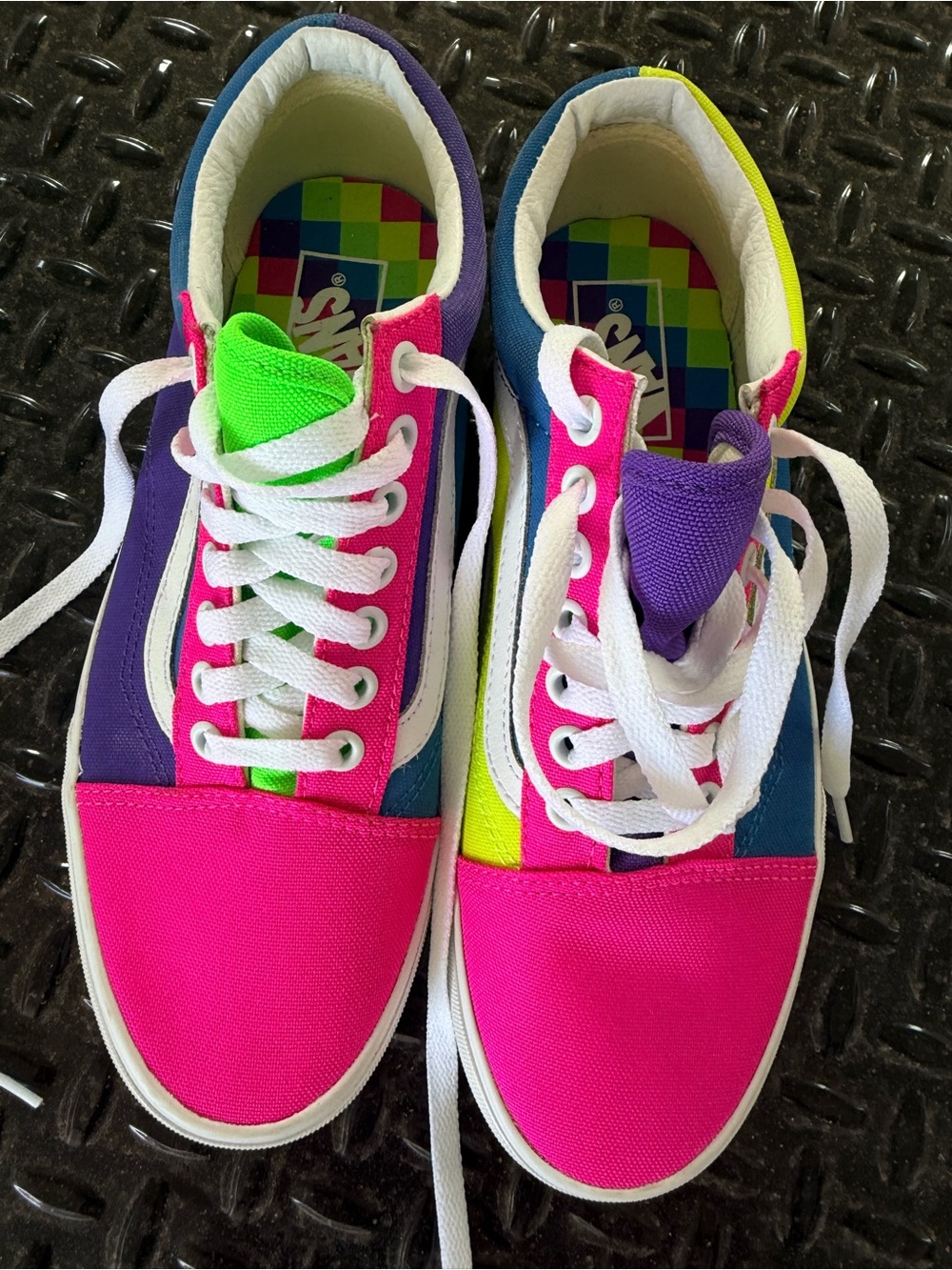 Vans Multicolor Neon Pink Blue Purple Green Low-Top Sneakers - Picture 2 of 5